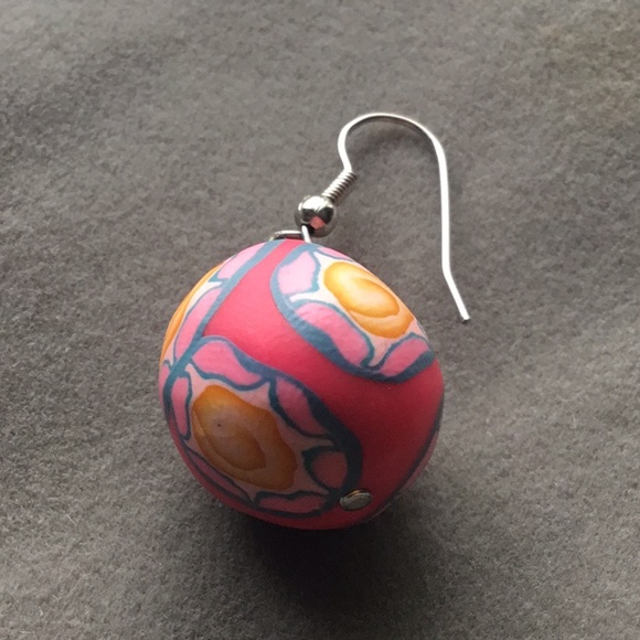 Festival Handmade Pink & Teal Clay Earrings - Picture 3 of 6